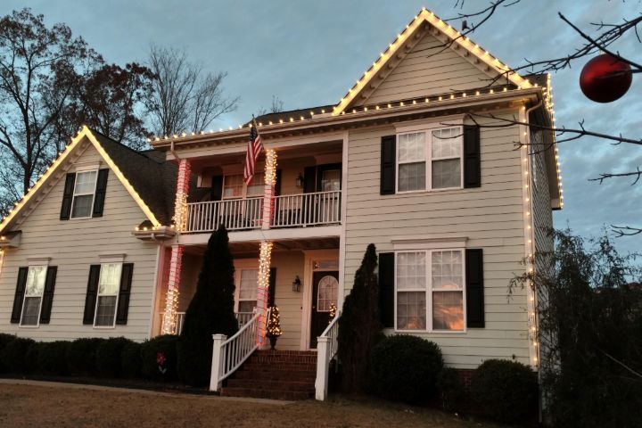 Full holiday light display on a Volusia County home